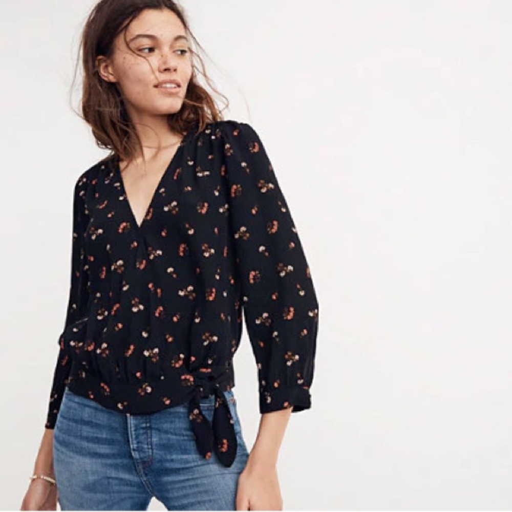 NWT Madewell silk wrap top in flower toss